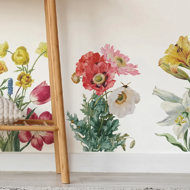 Wasserfarbene Pflanzen-Blumen-Wandaufkleber, Wohnzimmer, Schlafzimmer, Hintergrunddekoration, Tapete für Heimdekoration, selbstklebende Aufkleber – Detail 6