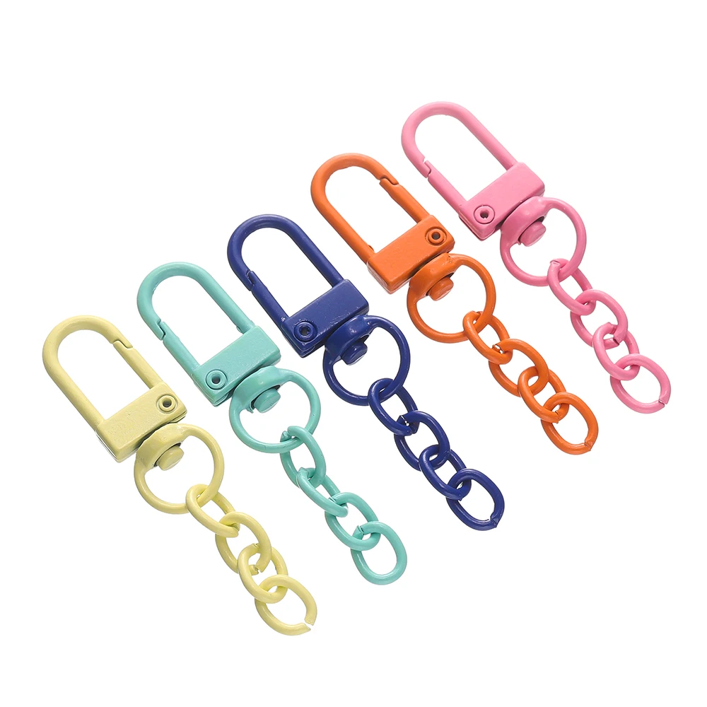 10pcs/lot Keyring Lobster Clasp Spring Buckle With Chains Colored Keychains For DIY Jewelry Making Key Ring Hooks Bags Buckle image 4