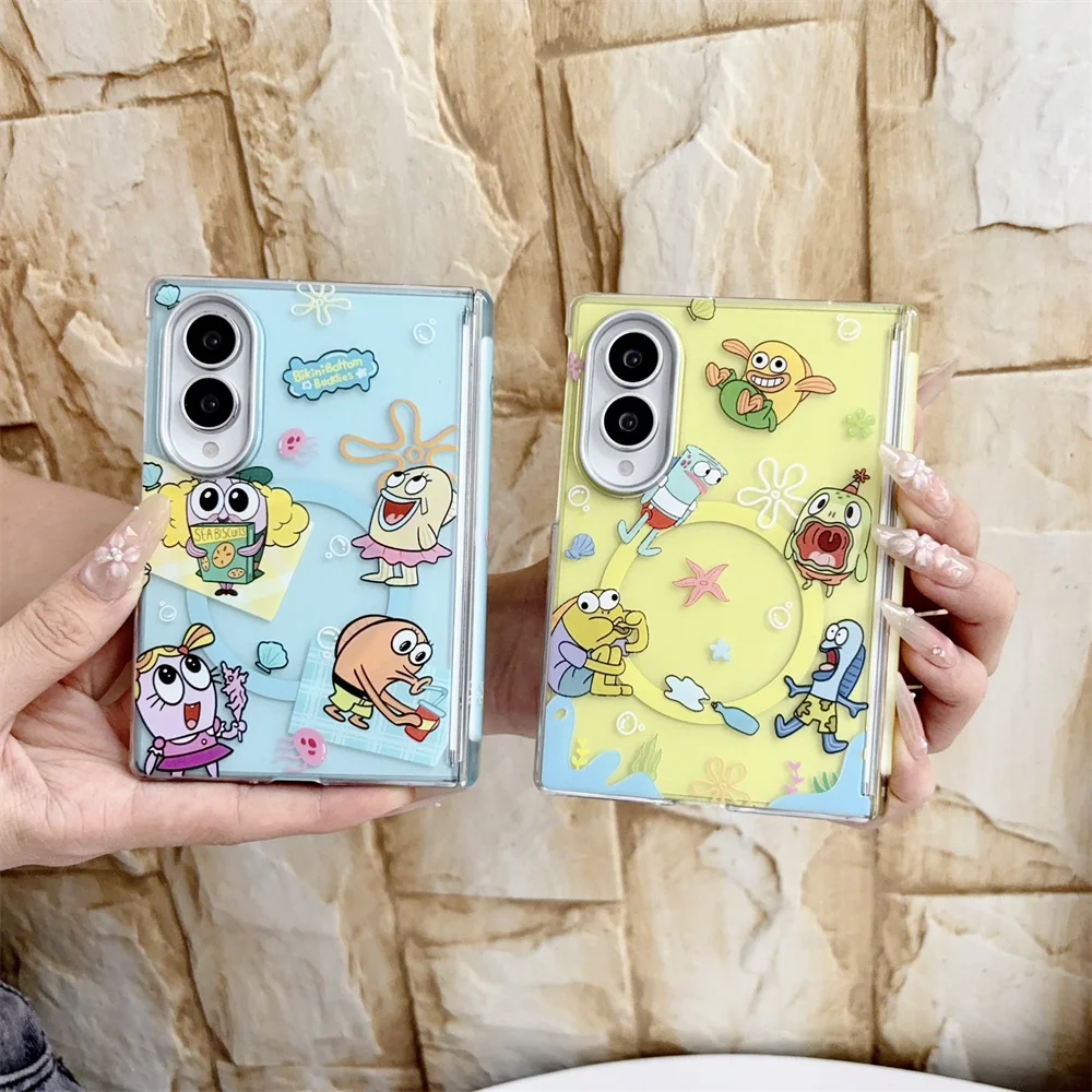 Korean Cute blue Clownfish Magnetic Phone Case For Samsung Galaxy Z Fold 8 Ultra Fold7  Cover with Chain For Magsafe Stand Cases