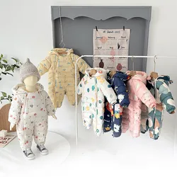 2023 Winter Warme Pasgeboren Baby 3M 6M 9M 12M 18M 24M Peuter Kinderen Plus Fluwelen Jumpsuit Patroon Dikke Jongens Meisjes Rompertjes Met Schoenen