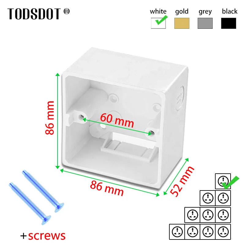 White 86 x 86 x 52 mm Switch Socket Box with Screws, Premium Wall