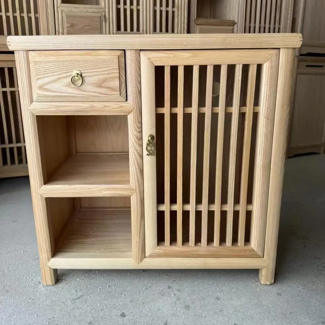 New Chinese ash wood tea cabinet Solid wood tea side cabinet Log walnut induction cooker Boiling water integrated