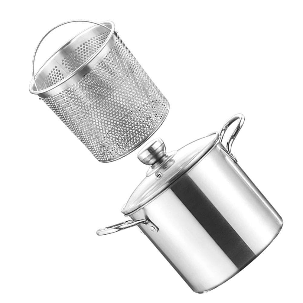 

Stainless Steel Fryer Pot with Draining Basket Deep Fry Pan for Household Kitchen 304 Material Oil Saving Design Easy Handles