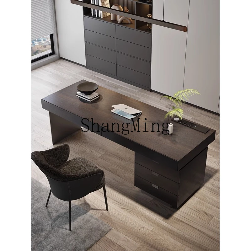 

FG desk home minimalist study desk modern light luxury living room smoked wood solid wood boss table