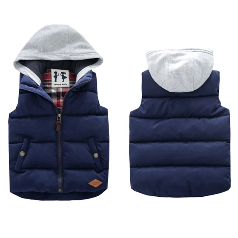 Winter Children\'s Outer Wearing Hooded Vest Thickened Boys and Girls Universal Warm Vest Baby Fashion Short Style Cotton Vest