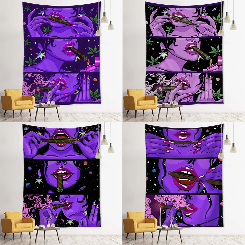 Psychedelic Fluorescent Portrait Tapestry Wall Hanging Witchcraft Hippie Tapiz Bohemian Dormitory Home Decor