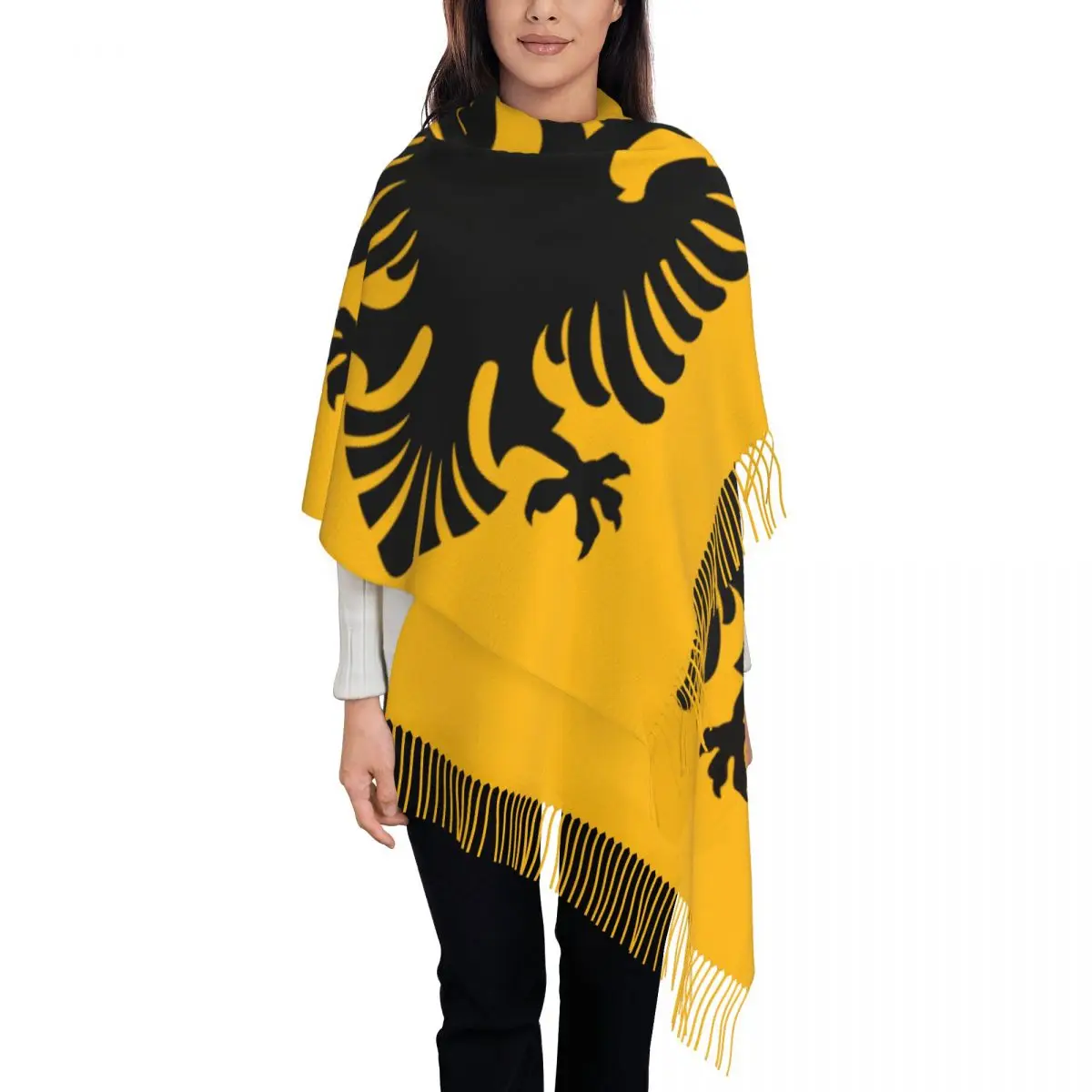 

Fashion Flag Of Albania Eagle Tassel Scarf Women Winter Fall Warm Shawl Wrap Female Albanian Pride Scarves