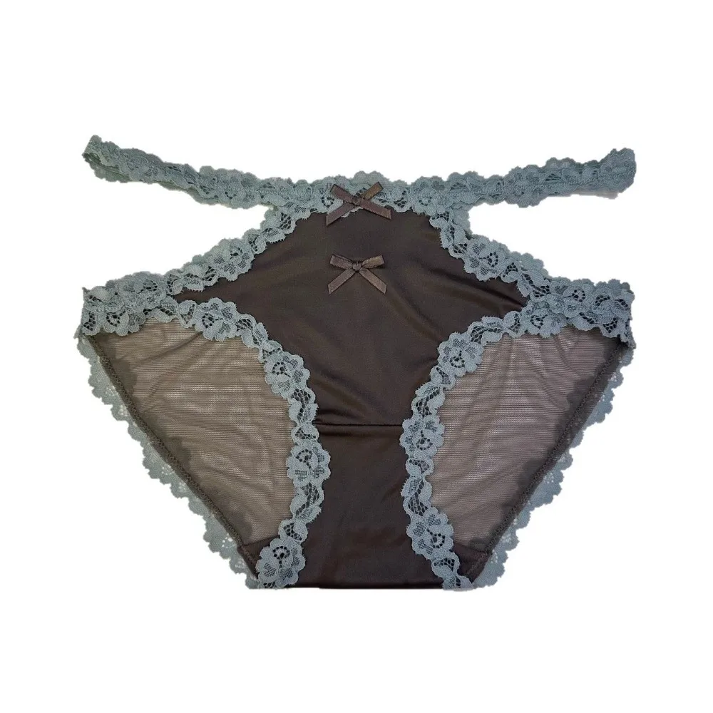 French Style Bow Lace Flower Panties Seamless Transparent Satin Silk Briefs Patchwork Mid Waist Women Underwear Gifts