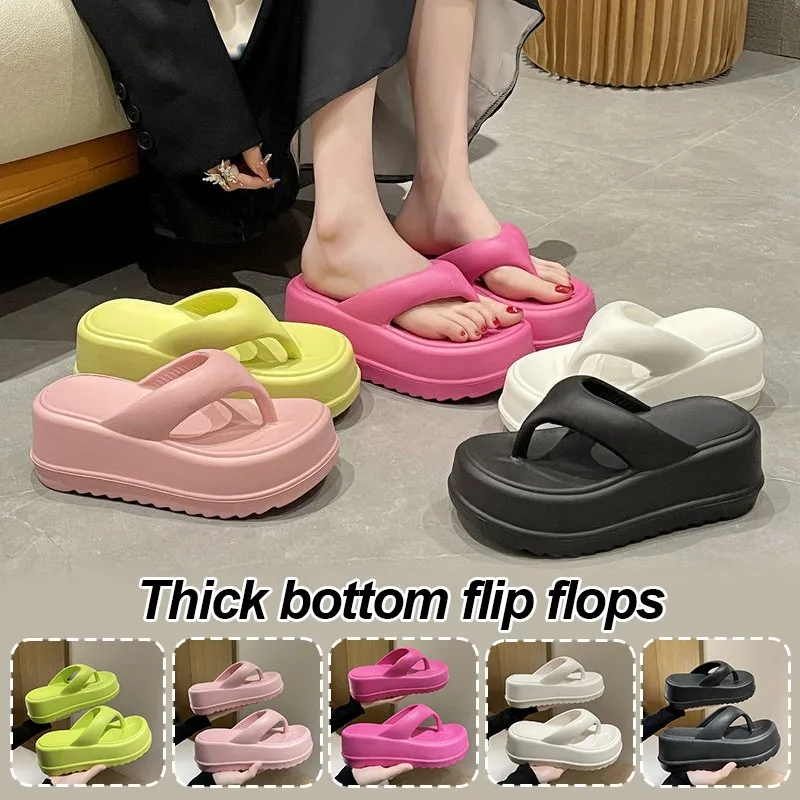 High Heels Flip Flops Women Slippers Summer Beach Sandals Outdoor Casual Elevated Shoes Platform Thick Sole Beach Slippers Slide