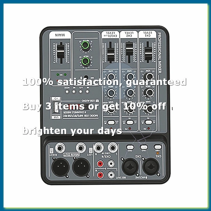 4 Channel Audio Mixer 48V Phantom Power USB Studio Sound Mixers Bluetooth DJ Console Mixing for Karaok