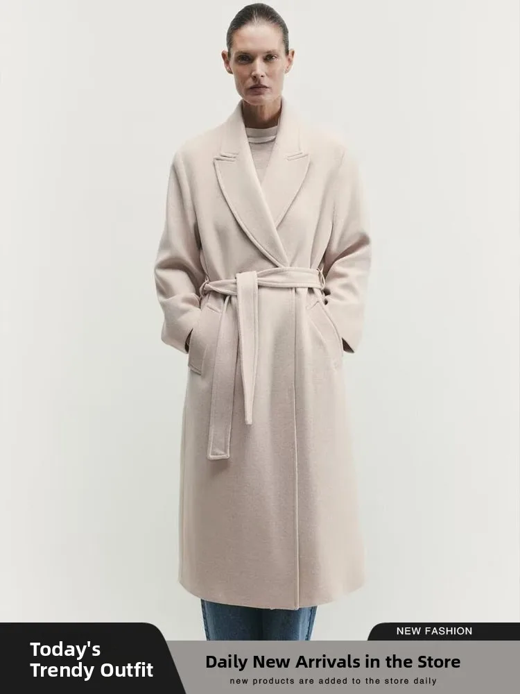 

Simple Long Coat Jaet Women's New Autumn Season with Belt Large Size Outerwear Ele Faionable Ladies' Woolen Coat