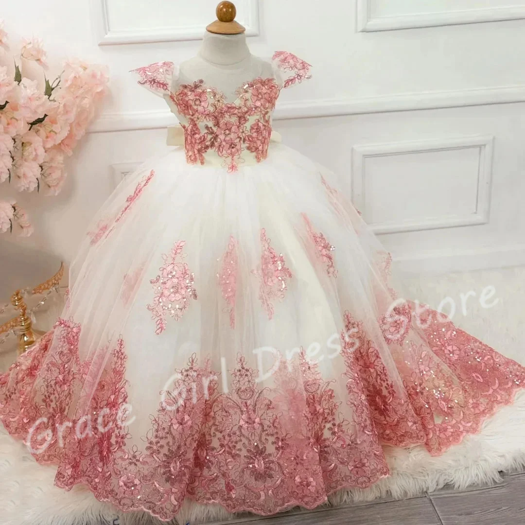 Customized Ivory Flower Girl Dress For Wedding Appliques Floor Length Princess Elegant First Communion Quinceanera Birthday Gown