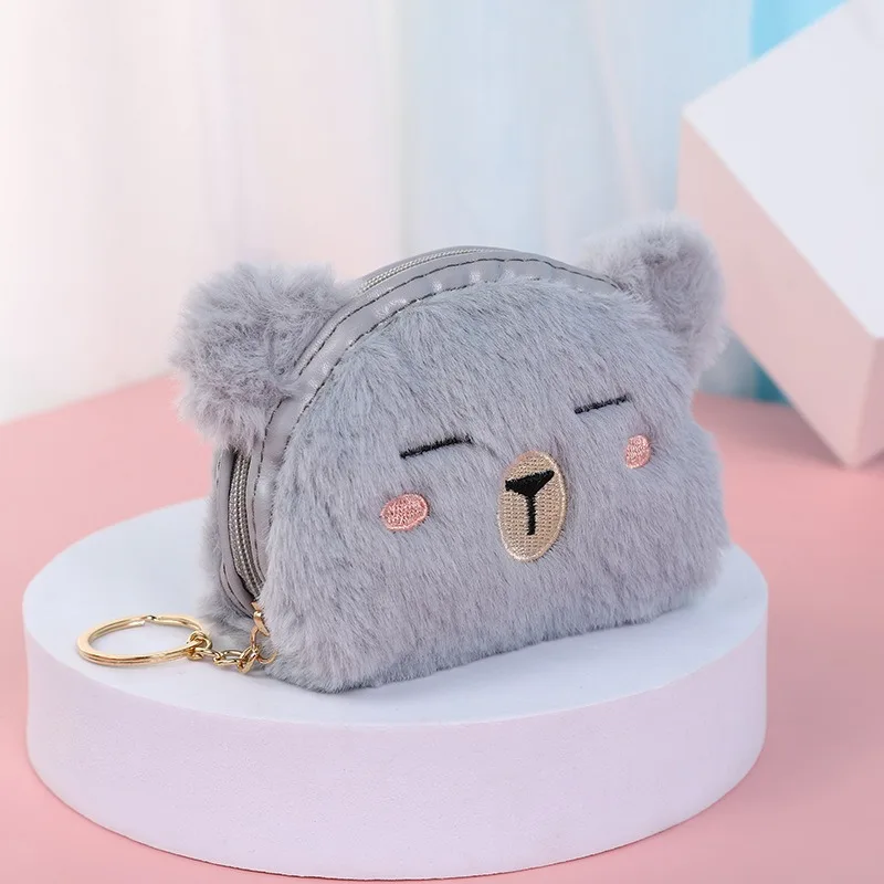 Cute Bear  Plush Wallet Cartoon Animal Coin Purse Card Case Portable Money Changer Pouch Earphone Storage Bag Birthday Gifts