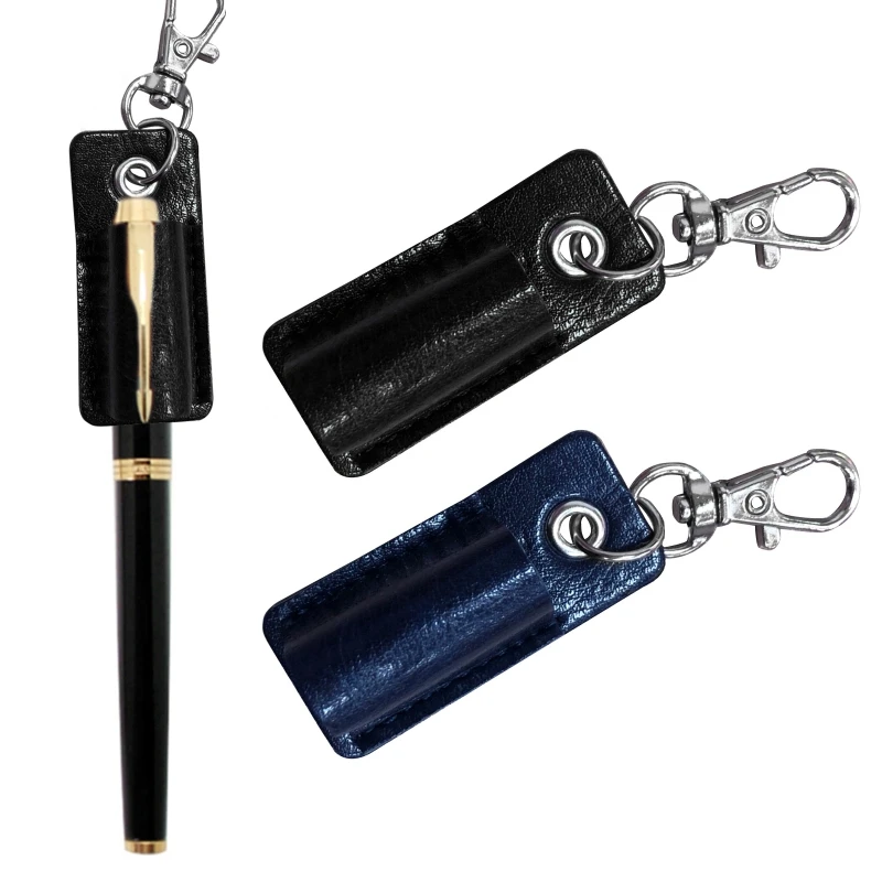 New Pu Leather Pen Holder Keychain Pen Pouch Organizer Pen Protector Keychain For Badge Holder Or Neck Lanyard