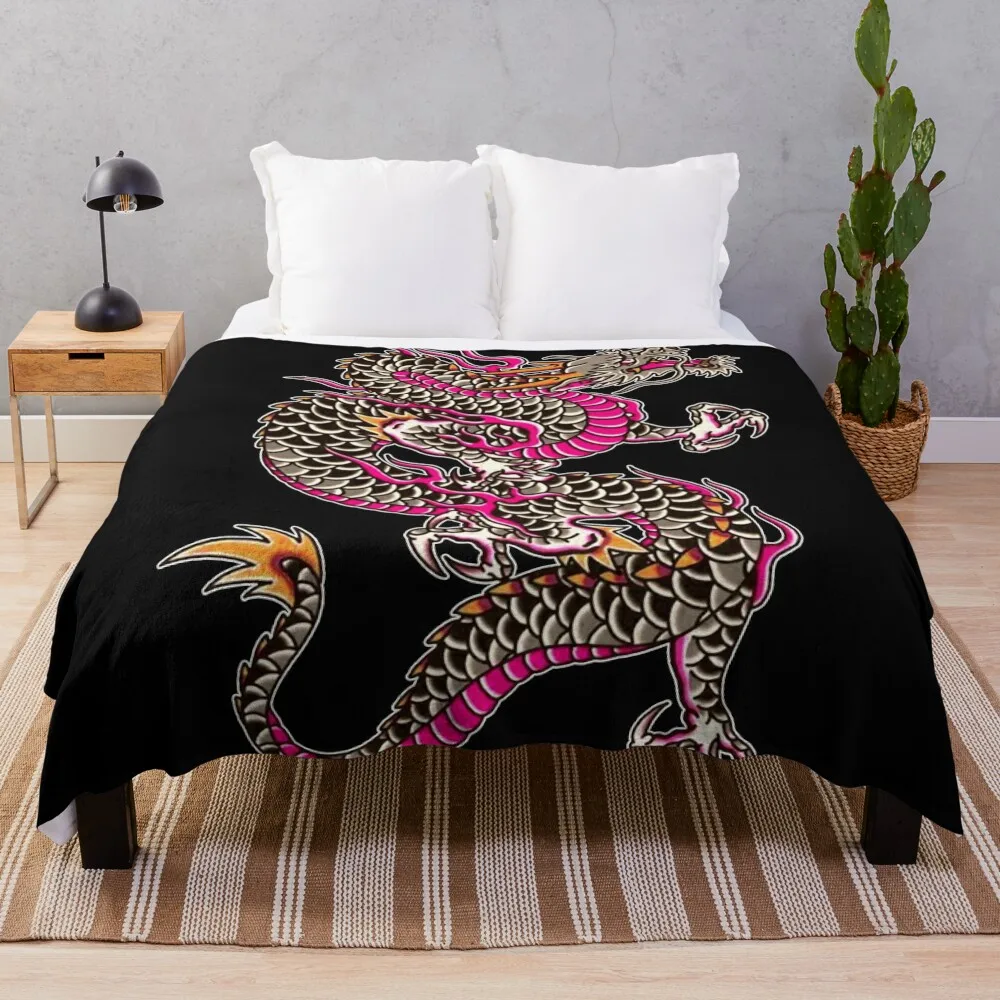 

Traditional Japanese Dragon Tattoo Throw Blanket cosplay anime For Decorative Sofa Plush Picnic Blankets