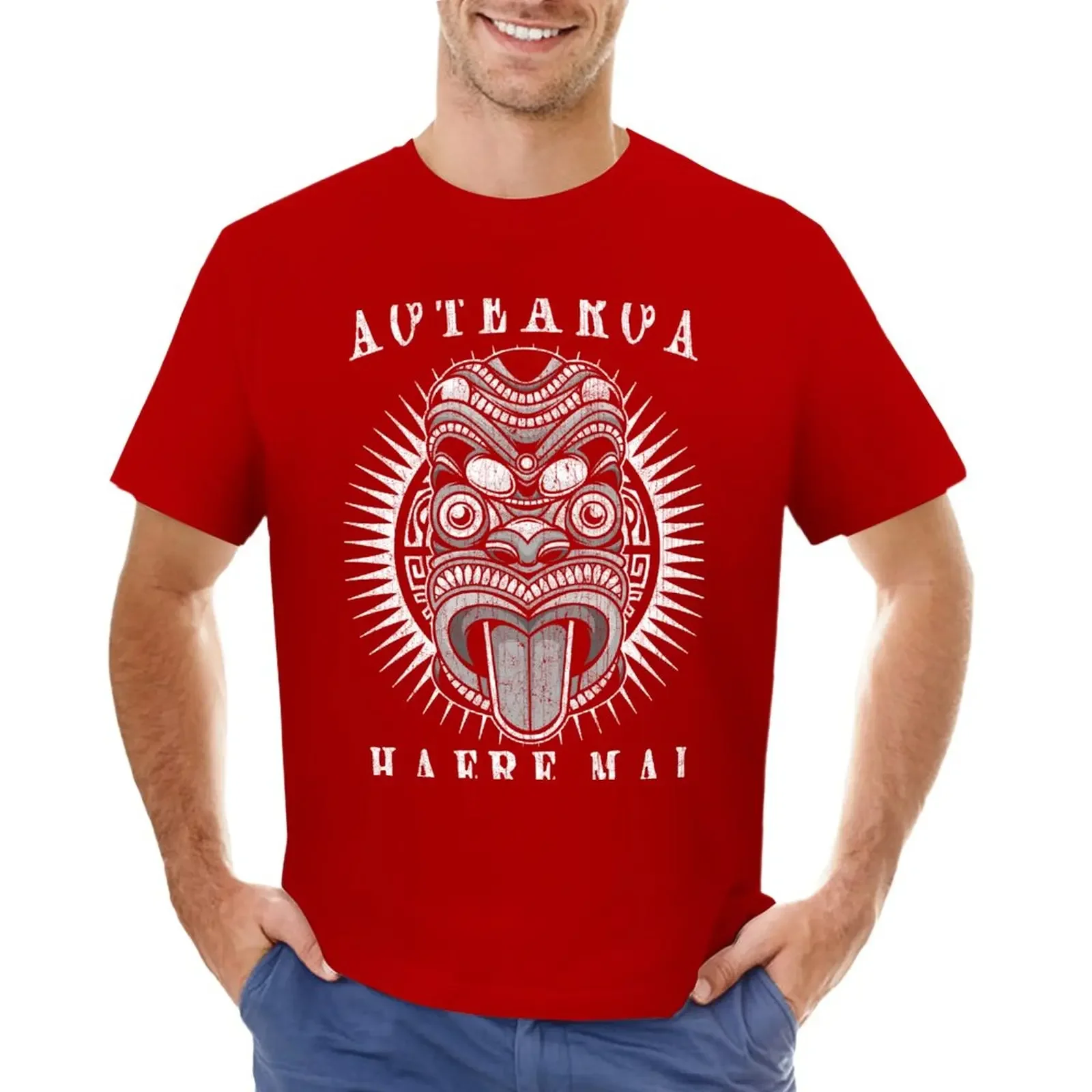 Aotearoa (New Zealand) Haere Mai (Welcome) Maori Traditional, Warrior Mask Design T-Shirt Short t-shirt black t-shirts for men