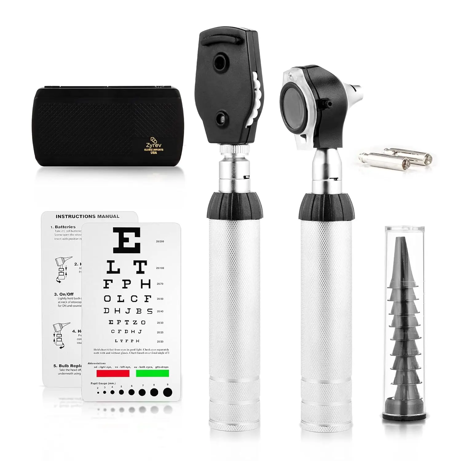 

Multi-Function Otoscope & Ophthalmoscope Set for Ear and Eye Exams with Portable Case, Sight Chart, Tips