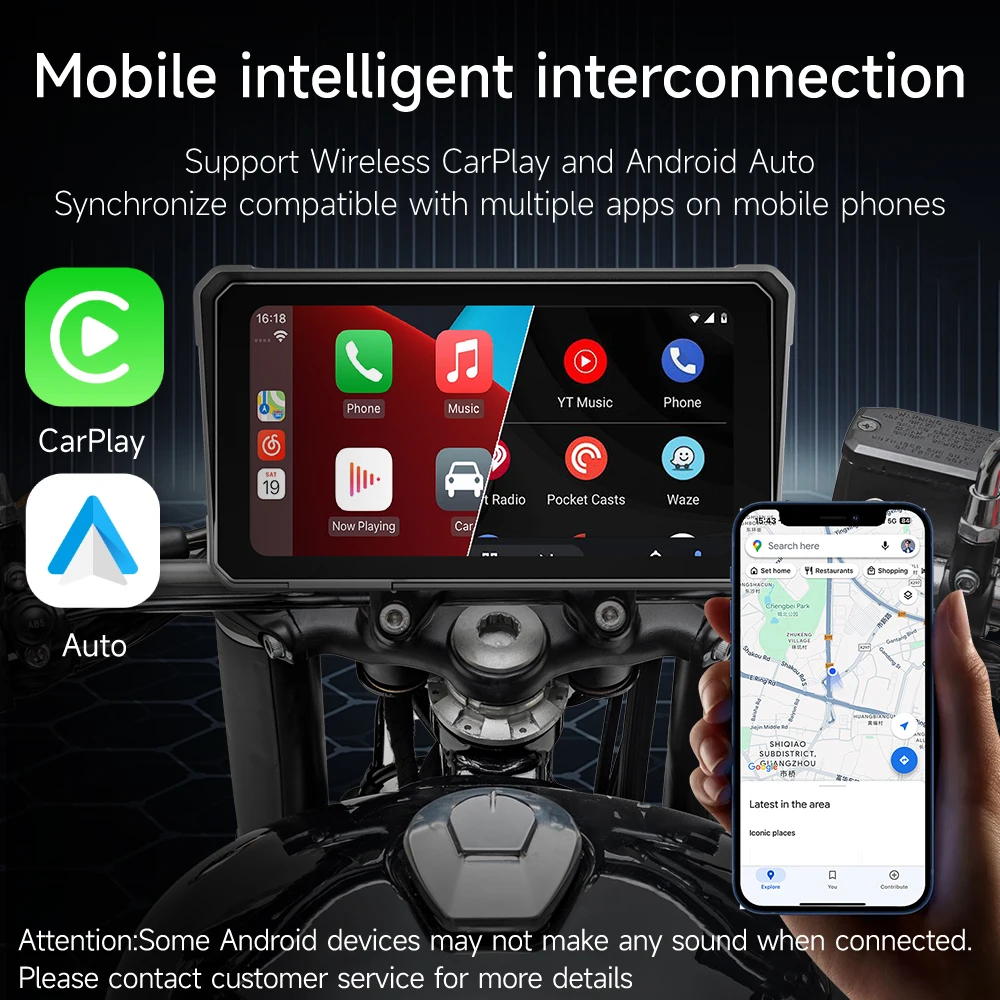 6-дюймовый 2K HD экран мотоциклетный GPS-навигатор IPX8 водонепроницаемый беспроводной CarPlay Android Auto мультимедийный экран приборной панели