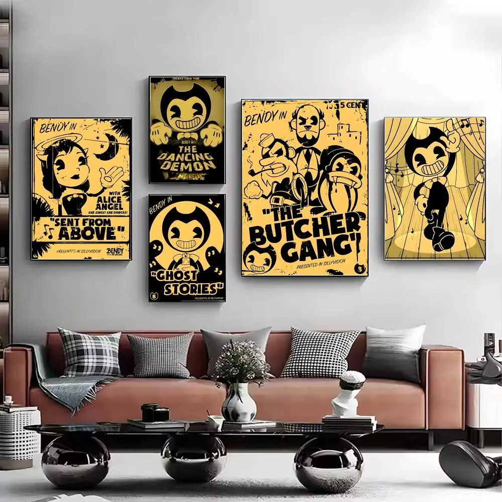 B-Bendy and the Ink Machine Poster Stylish Wall Art Print for Living Room Bedroom Study Office Café Home Decor Modern Gift