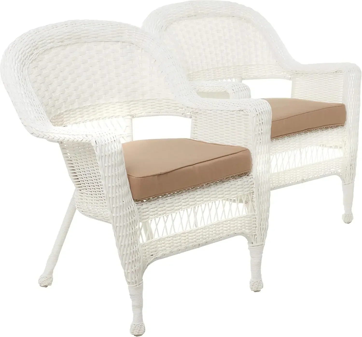 

Wicker Chair with Tan Cushion, Set of 2, White