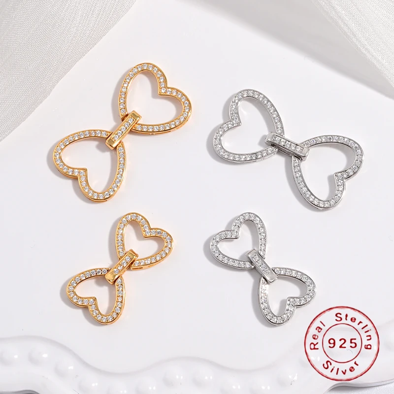 

S925 Sterling Silver Zircon Heart Clasps for Jewelry Making DIY Accessories Wholesale SK81