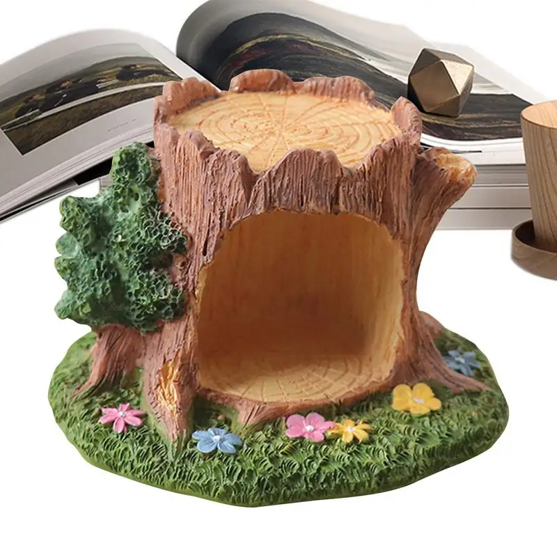 Small Tree Stump Statue Resin Planter Decor Tree Stump Photo Props Ornament With Tree Hole For Home Decor Kids Room Bedroom