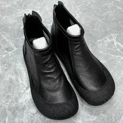 Leather Flats Women Ankle Boots Designer Retro Zipper Shoes 2026 Trend New Brand Soft Oxford Shoes Cozy Winter Botas De Mujer