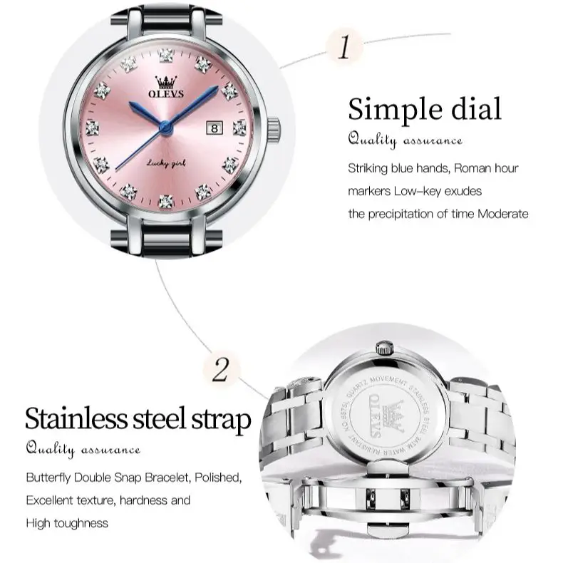 Olevs 5575 Damen uhren rosa römische Skala Diamant Zifferblatt elegante Armband Halskette Uhr Set Geschenk Mode einfache Armbanduhr