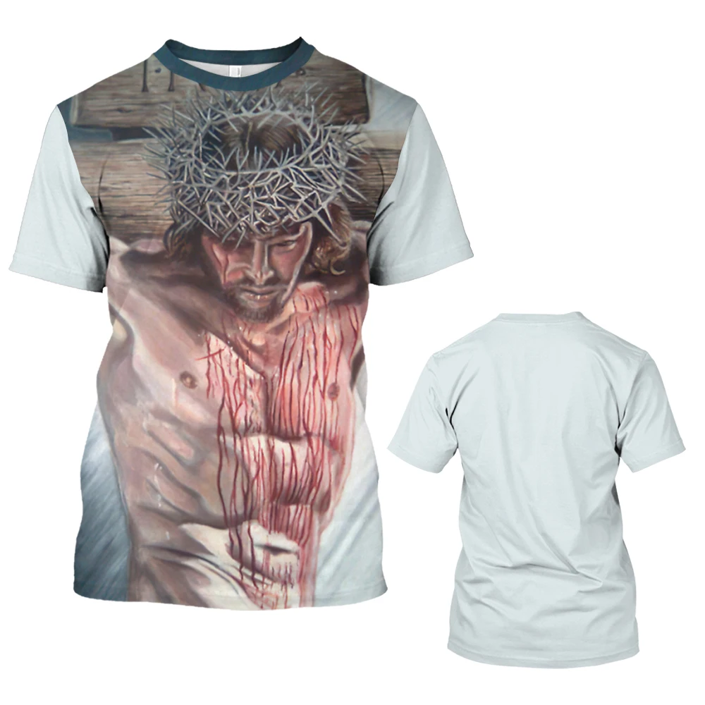 Summer Men T-shirt Jesus Christ 3d Vintage Print Tops Casual Short Sleeve Cool T Shirt Crusader Tee Streetwear Oversized Clothes