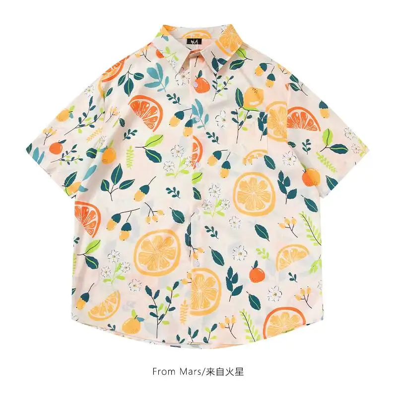 

Unsiex Casual Beach Shirts 2026 Spring Summer Grapefruit Scent Fresh Fun Japanese Style Casual Lazy Short Sleeve Shirts