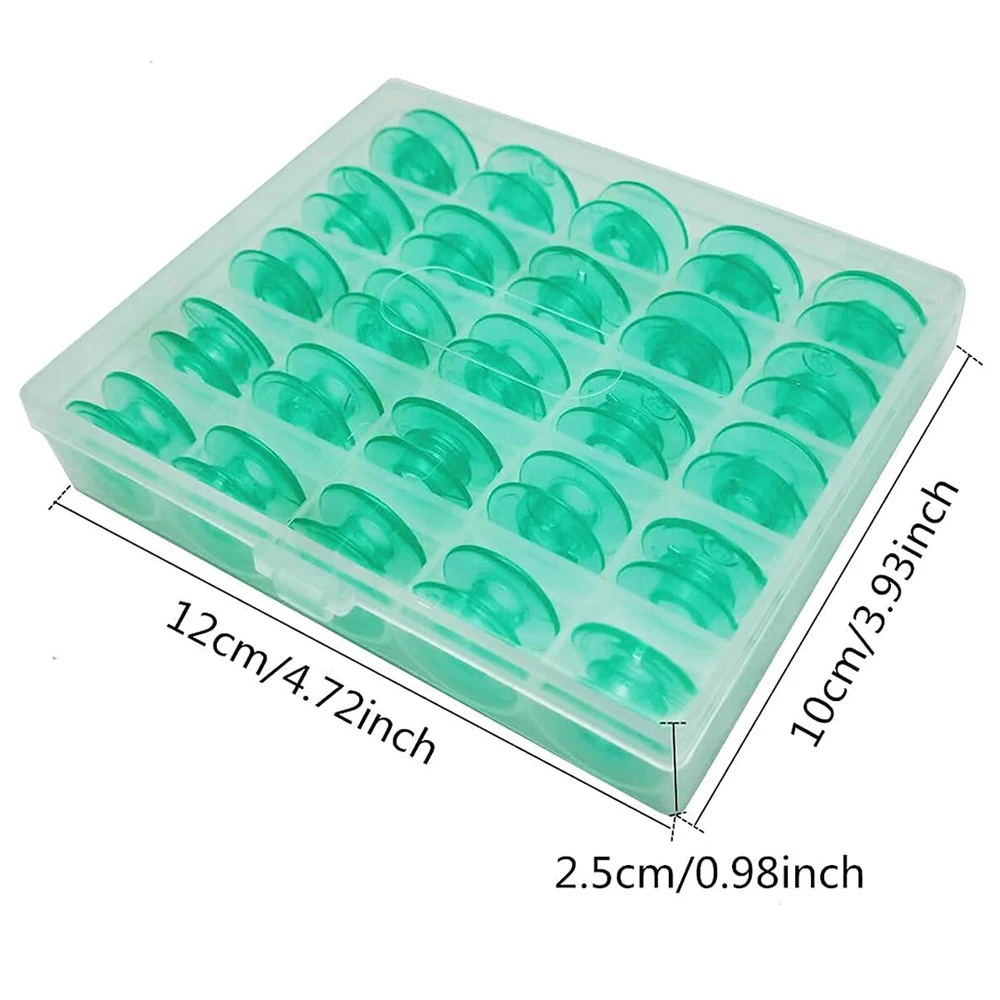 25Pcs/Box Green Plastic Bobbins with Thread Hole For Sewing Machine Parts Come with Case Storage Box Craft Accessories