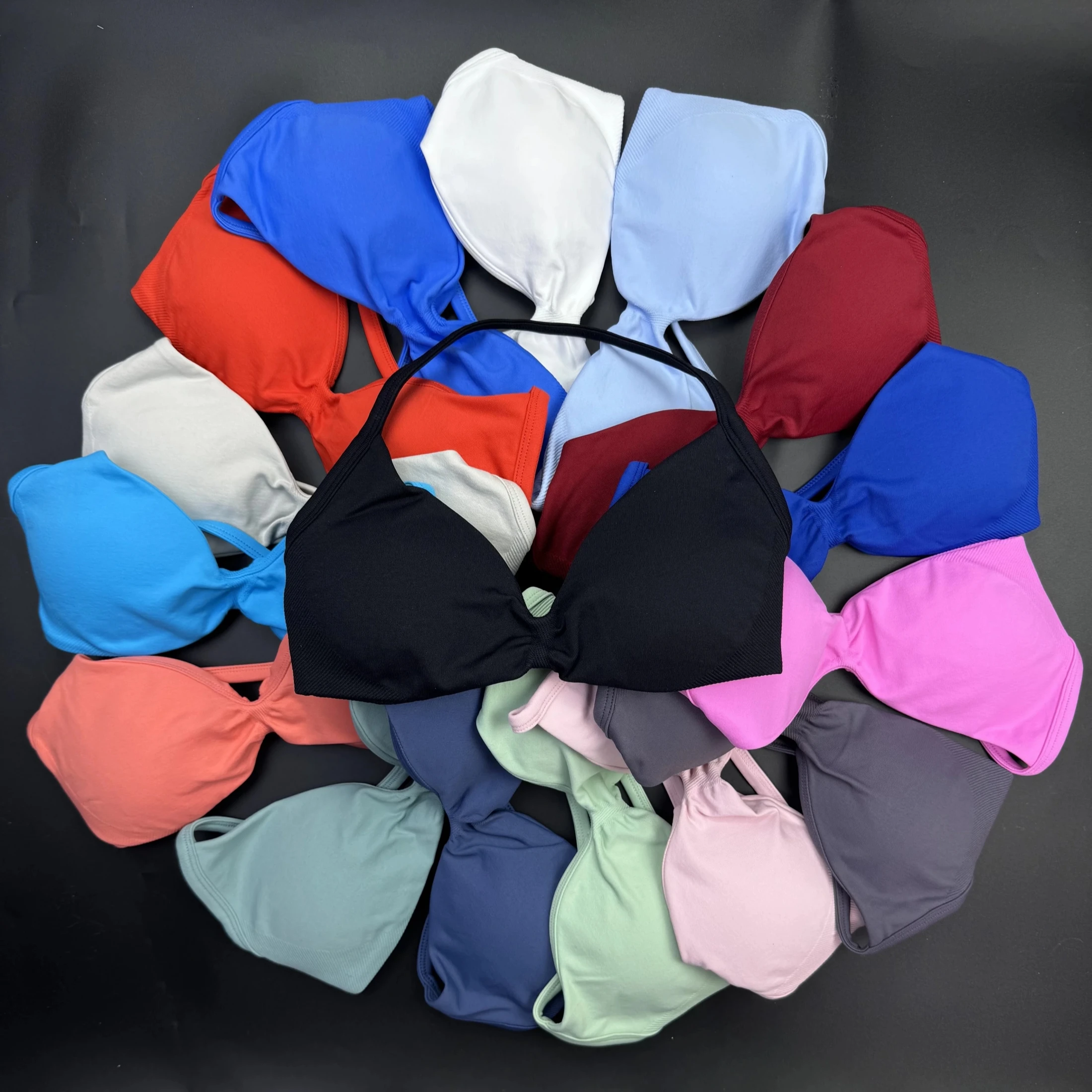 Women High Support Thin Strap Halter Sports Seamless Bras Scrunch Push-up Workout Yoga Tank Tops
