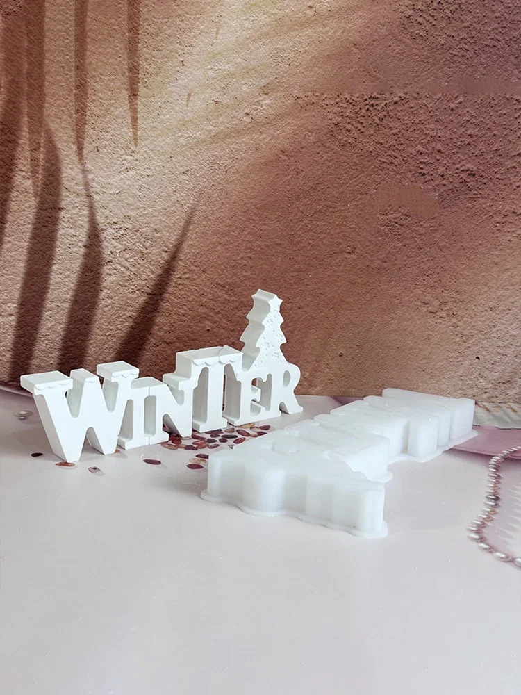

2PCS for Home Decor Winter Christmas Tree Silicone Cement Gypsum Mold 3D Winter Word Sign Resin Plaster Mold