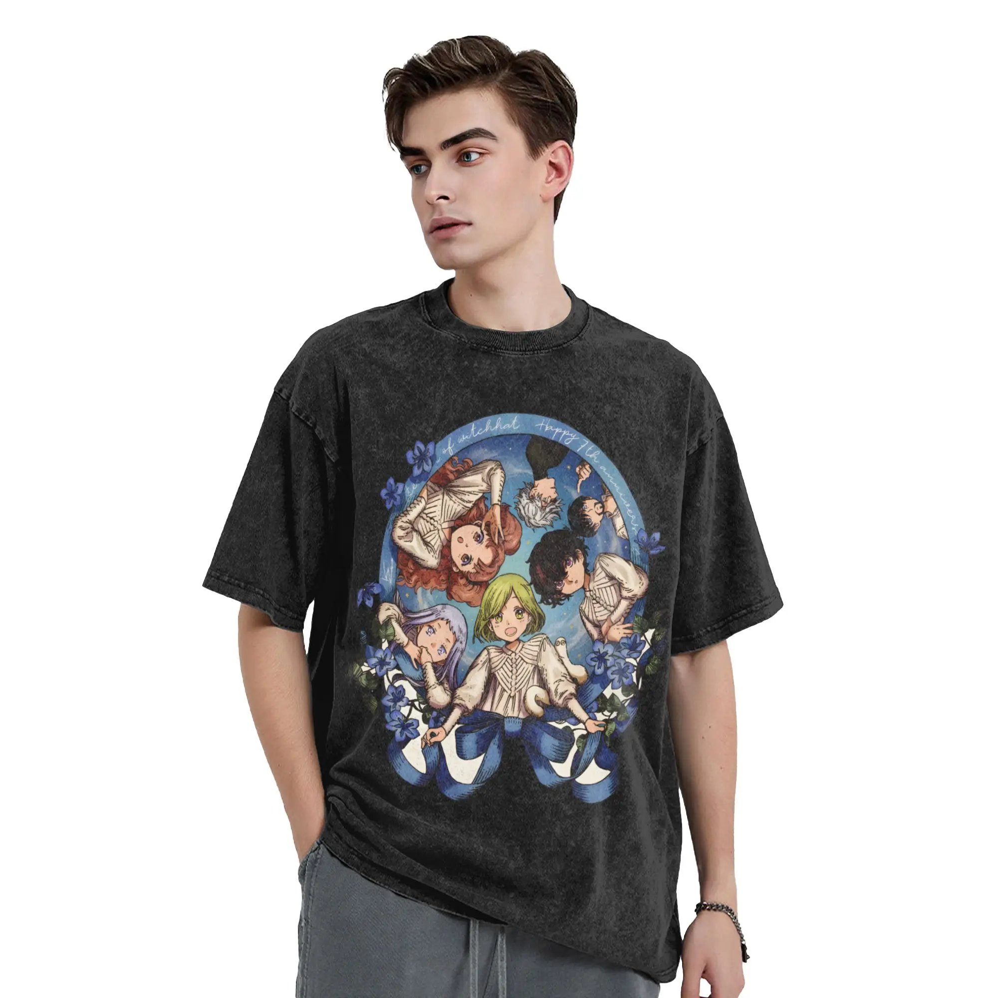 Witch Hat Atelier Anime Washed T Shirts Streetwear  Fashion T-Shirts  Tees Tops Men Women Short Sleeve High Street Printed