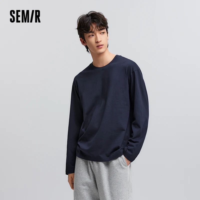 

Semir Long Sleeve T-Shirt Men Pure Cotton Inner Layer 2025 Spring New Basic Top Solid Color Basic Versatile Couple Style