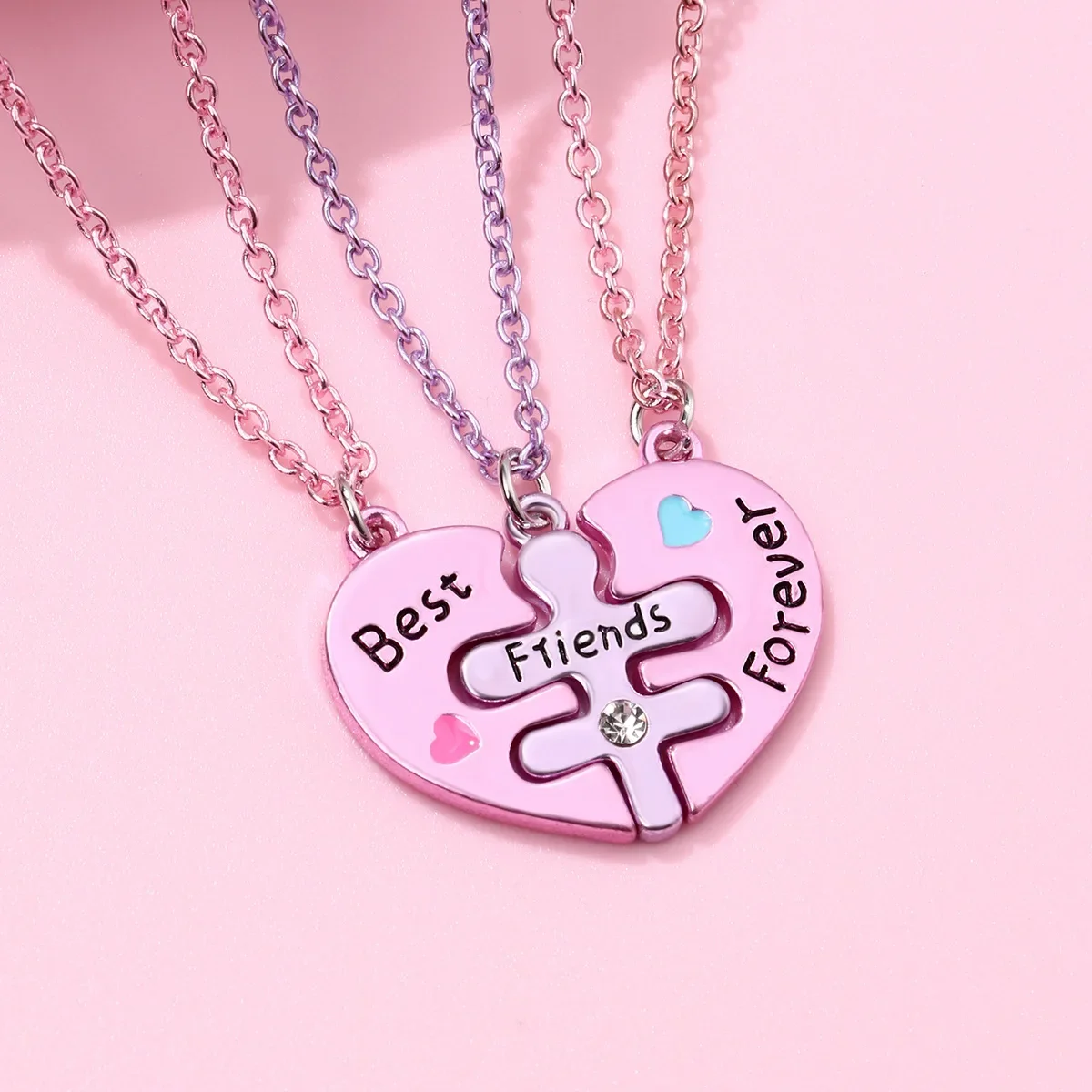 سبيكة زنك لأفضل صديق ، على شكل لغز ، مجوهرات لطيفة للفتيات ، هدايا BFF ملونة للأطفال ، 3 قلادة في كل مجموعة #2