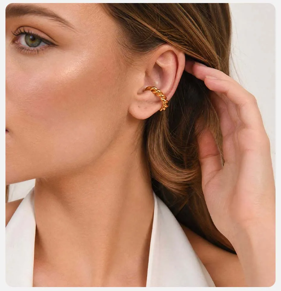 Vnox Trendige Twist-Kreis-Ohrklemmen für Damen, klassisch vergoldete C-förmige Huggie-Ohrringe ohne Ohrloch, Ohrklemmen-Schmuck. – Detail 3