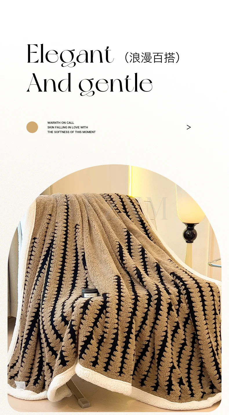 Double Layer Fleece Warm Winter Blanket Striped Thick Plush Blanket for Single Double Bed Multipurpose Sofa Throw Blanket Autumn