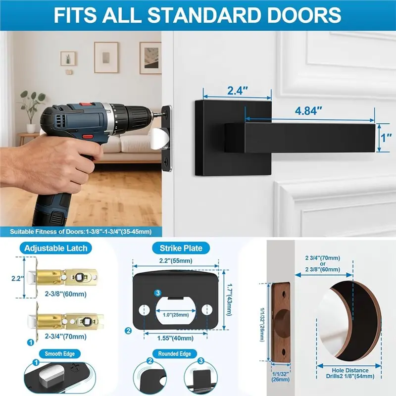 

F-F Interior Door Knobs Passage Door Knob Non-Locking Passage Door Knobs Closet Door Levers For Hallway, For Left & Right Sided