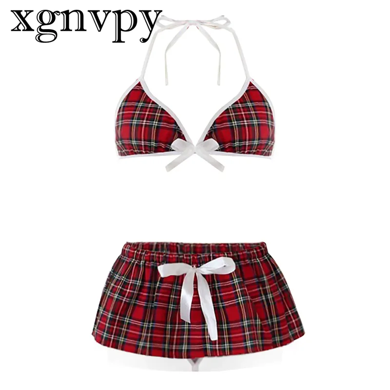 Xgnvpy New Lace Women French Maid Cosplay Sexy Lingerie Hot Transparent Costumes Erotic Lovely Maid Costumes Cute Underwear Set