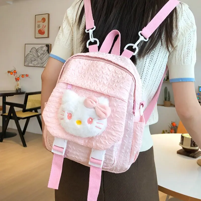 Sanrioed Anime Hello Kitty Plush Doll Backpack Sweet Pink shoulder satchel Cute Tote Bag Cartoon Handbag Gift for Friend