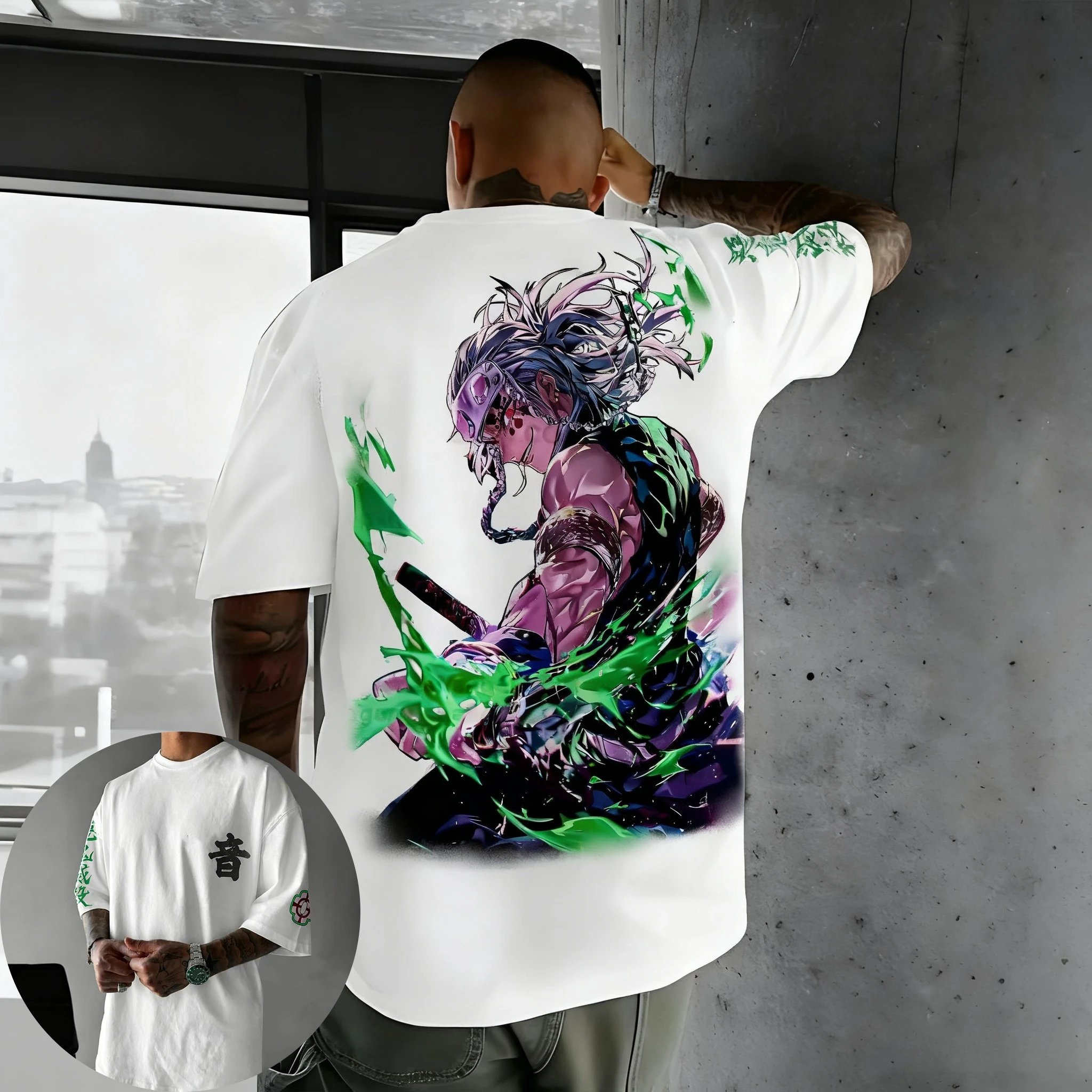 Demon Slayer Halloween Collaboration T-shirt Men's Summer New Uzui Tengen Anime Printed Trendy Casual Loose Short Sleeved Top