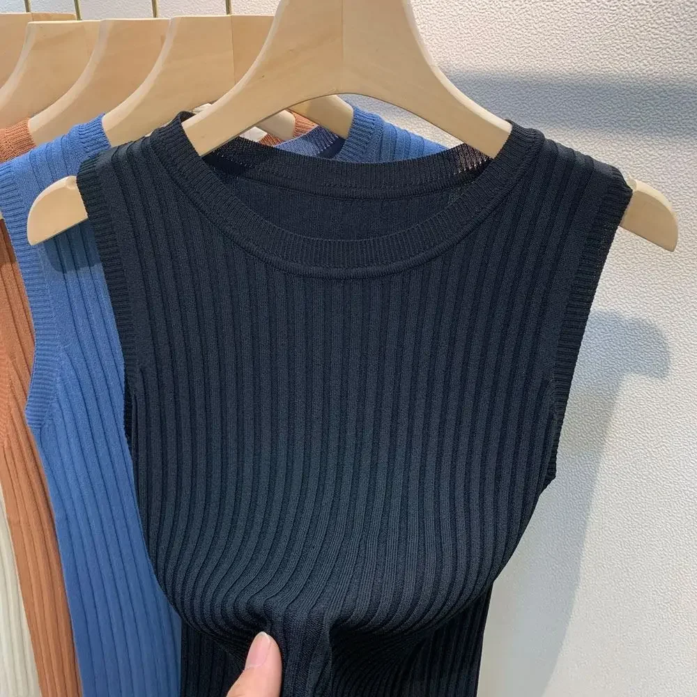 ZJAISS verano 2025 nueva moda chalecos tejidos cuello redondo sin mangas Casual Tops finos 2025 blusa sin mangas camisa de mujer ﻿