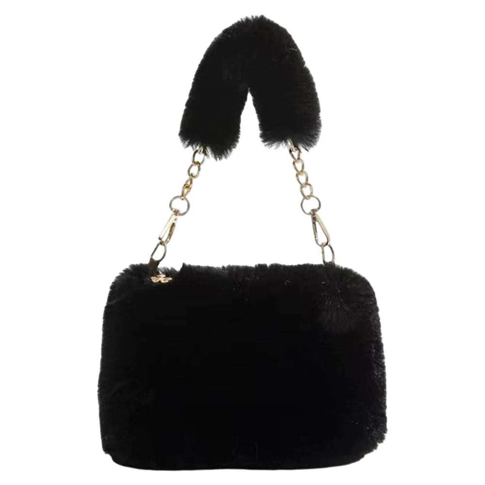 

Women Chain Square Bag Casual Furry Satchel Bag Versatile Fluffy Shoulder Bag Soft Cute Fall Winter Female Purse