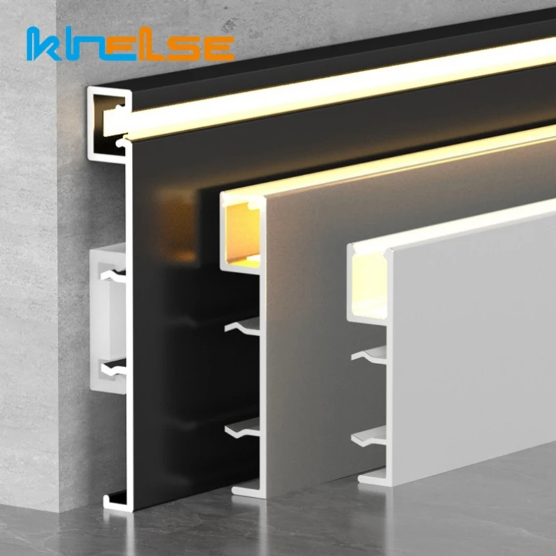 1M H50/80mm LED Skirting Line Strip Light Black White Aluminium Profile Metal Baseboard Corner Channel Home Wall Decor Bar Lamp