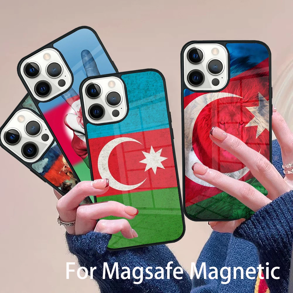 

Azerbaijan Flag and Coat of arms Phone Case Magesafe Magnetic Wireless Charge Cover For IPhone 16 11 12 13 14 15 Pro Max Plus