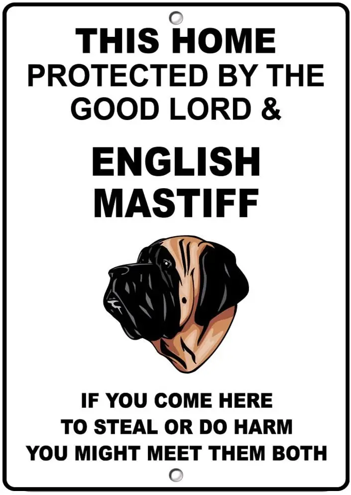 Fastasticdeals English Mastiff Dog Home Protected by Good Lord and Novelty Metal Sign sign