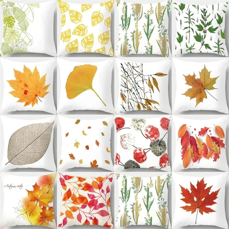 Luxury Home Pillowcase Square Office Decoration Cushion Cover Autumn Maple Leaf Fresh Pattern Decoration