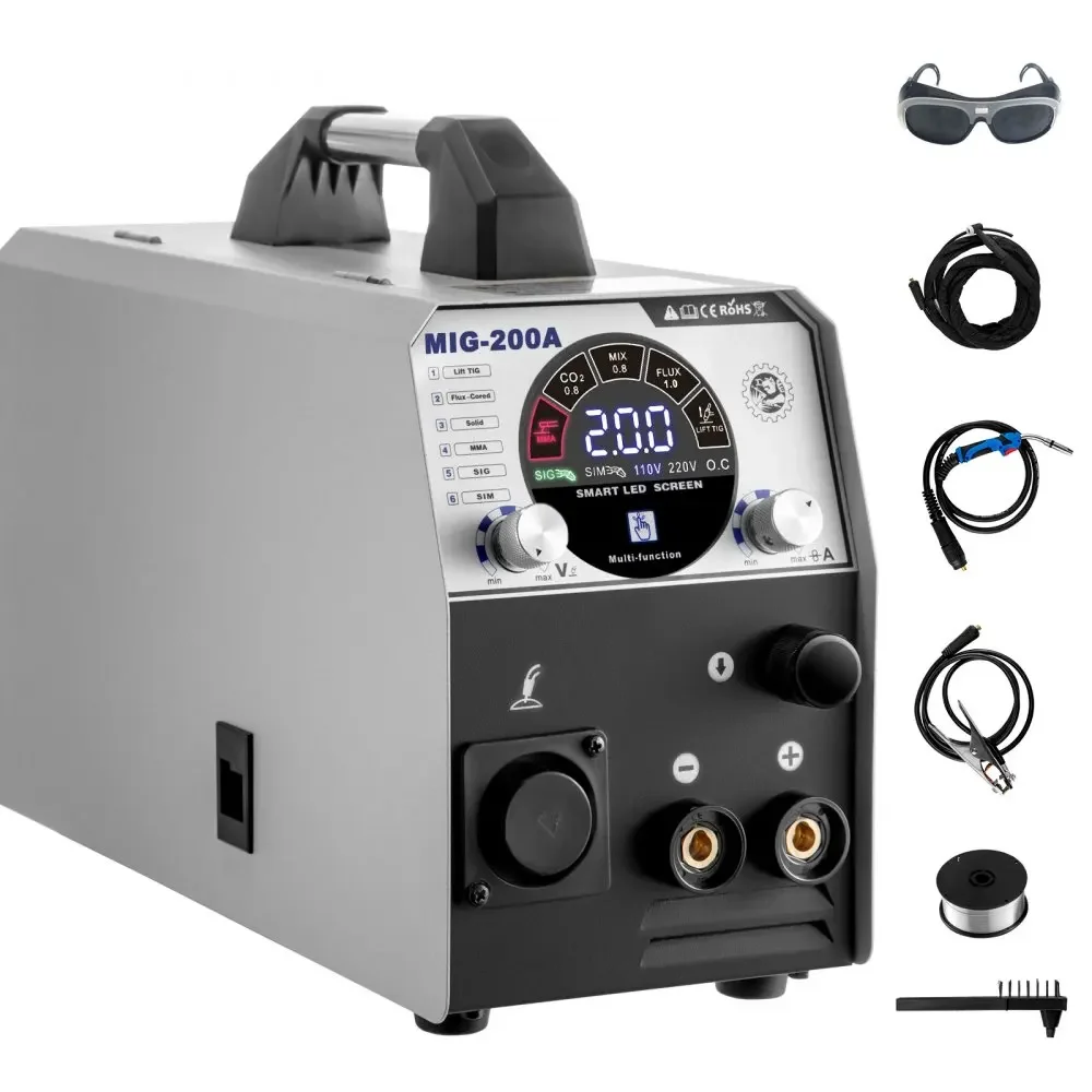 VEVOR 200A MIG TIG MMA Combo Welder 6 1 Portable Flux Core Aluminum Welding Machine 110/220V Automatic Wire Feeding Welder