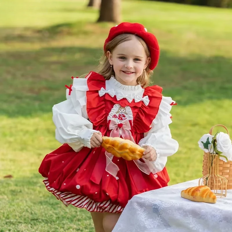 

Новогодний костюм Лолиты для девочек, детский осенний красный мультяшный гриб, цельный костюм высокого качества, юбка, одежда для детской вечеринки